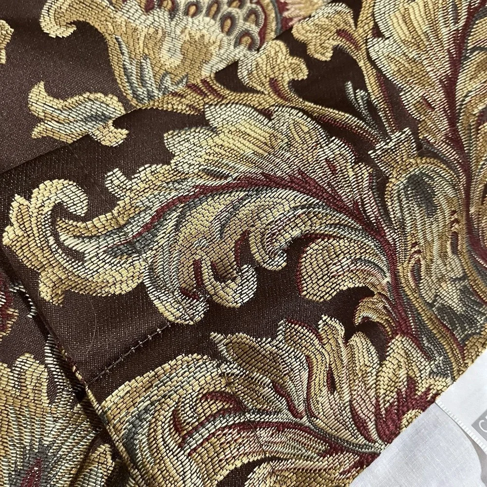 Croscill‎ Curtain Panels Chocolate Brown Gold Jacobean Tie Back Set Of 2 42x84